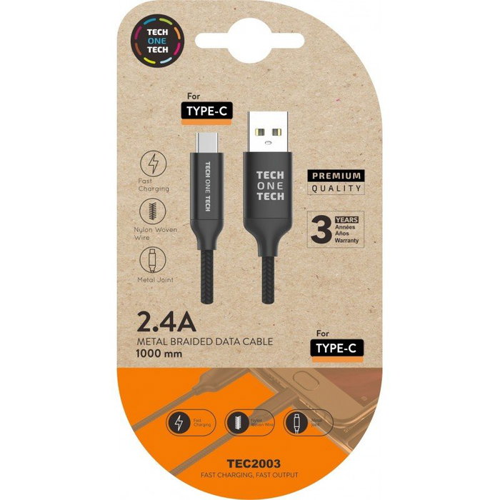 Tech One Tech Cable USB-A a USB-C TEC2003 Negro 1m Tech One Tech Cable USB-A a USB-C TEC2003 Negro 1m